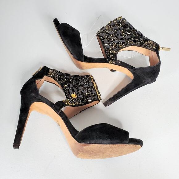 Vince Camuto Signature Suede Embellished Collar Stiletto Heels 11 - Picture 9 of 12